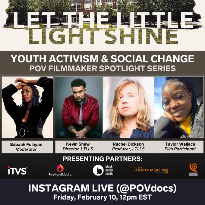 A composite image of the panelists' headshots: Sabaah Folayan, Kevin Shaw, Rachel Dickson, and Taylor Wallace, with the event details. 