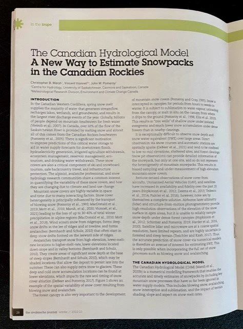 Title page of article in The Avalanche Journal about the Canadian Hydrological Model