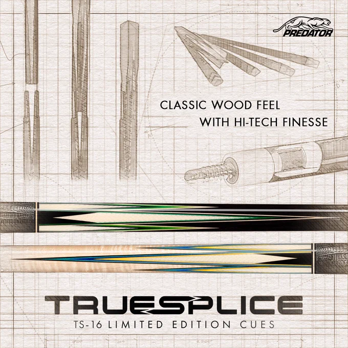 The 2nd generation of TrueSplice-16 has arrived.
With a classic wood feel and hi-tech finesse, these true collectors' cues are here to “old-school” the competition