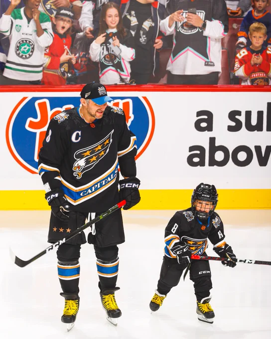 Alex and Sergei Ovechkin skate pregame of Skills. 
