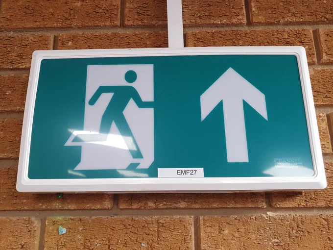 Emergency exit sign.