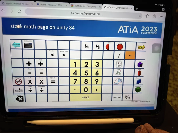 Photo of the built in Unity 84 page set for math.