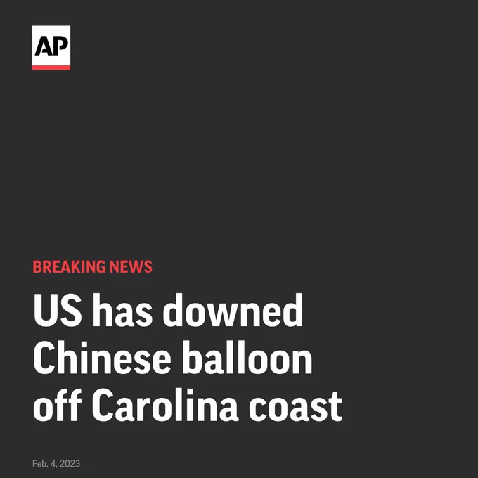 Breaaking News - US has downed Chinese balloon off Carolina coast