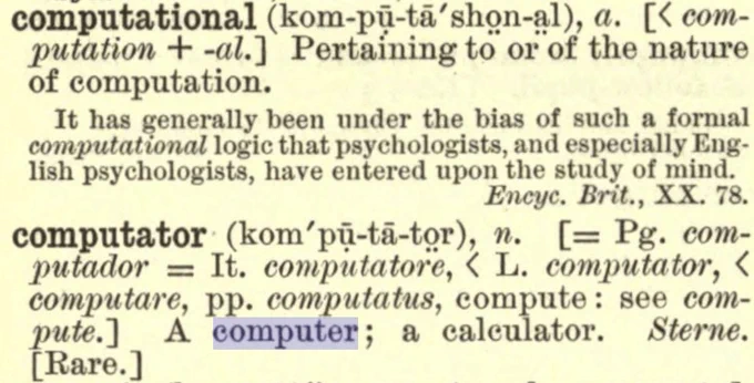 Dictionary snapshot for definition of computational.and computator
