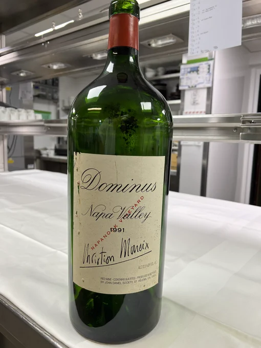 A Jeroboam of red wine on the pass at Le Gavroche ( empty!)