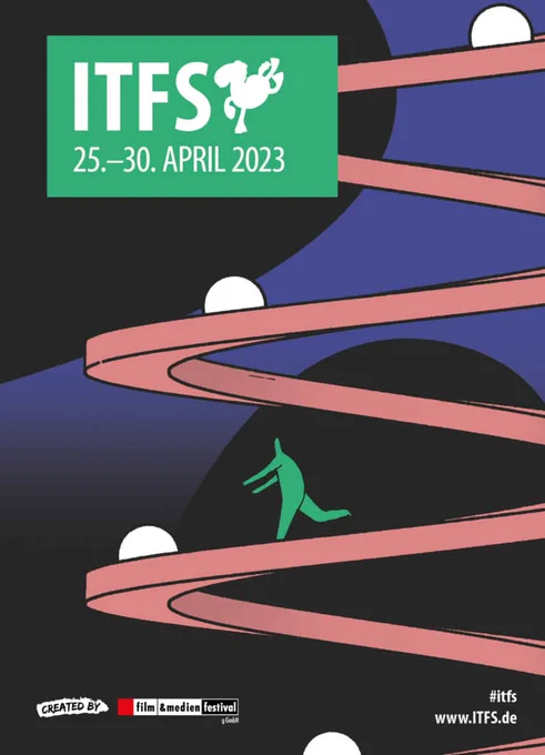 ITFS 25. - 30. April 2023. A green figure ist running down a red spiral 