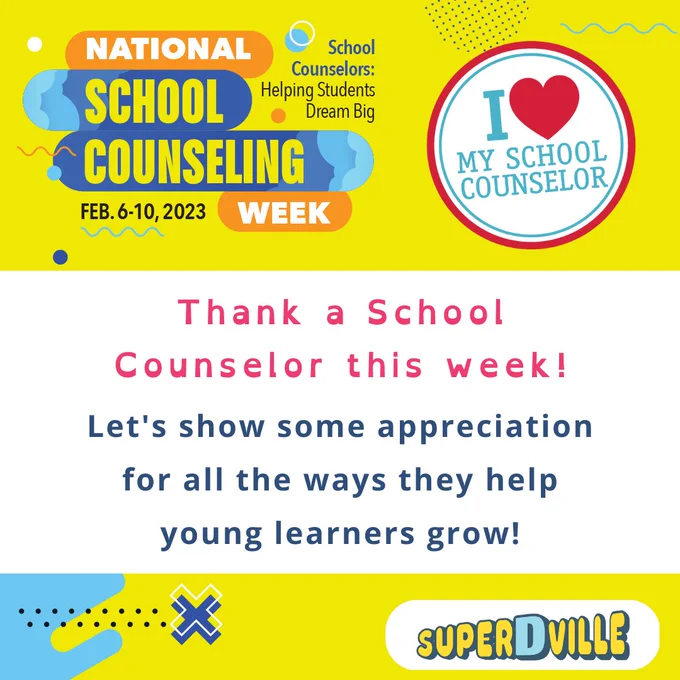 Thank a School Counselor this week! Let's show some appreciation for all the ways they help young learners! @SuperDville