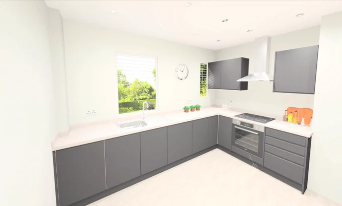 This 9 unit kitchen example includes:

*22mm J-pull door with multiple colour choices and gloss or matt finish
*18mm cabinets with multiple colour choices with 18mm backs in base units 10mm backs in wall units and premium soft close as standard
*Axiom laminate worktops in multiple colour and finishes, 4.1M lengths available
*Blanco stainless steel sink and tap, many options available

Many other options available, see that range at our website www.enhancedinteriors.co.uk 

Installation service can also be quoted for on request, this is NOT included in the example price above.