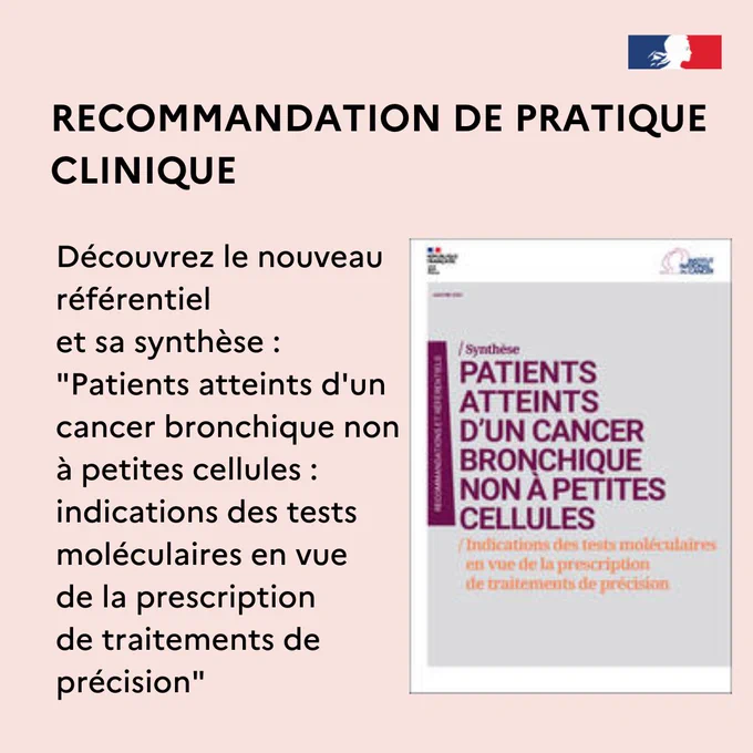 Recommandation de pratique clinique
Découvrez le nouveau référentiel et sa synthèse : Patients atteints d'un cancer bronchique non à petites cellules : indications des tests moléculaires en vue de la prescription de traitements de précision"