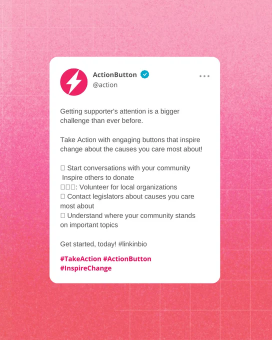 Screenshot of a ActionButton tweet with a pink fade background.