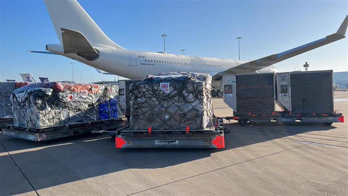 Specialist search and rescue equipment from the UK is loaded onto a plane headed for Türkiye to help with the earthquake response efforts