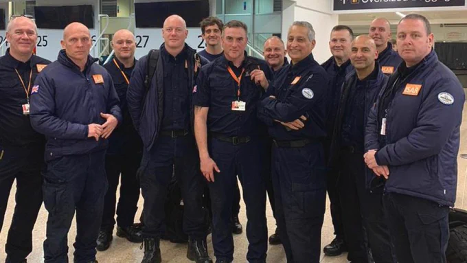 The UK's International Search and Rescue Team is composed of specialist firefighters drawn from 14 regional UK fire and rescue services