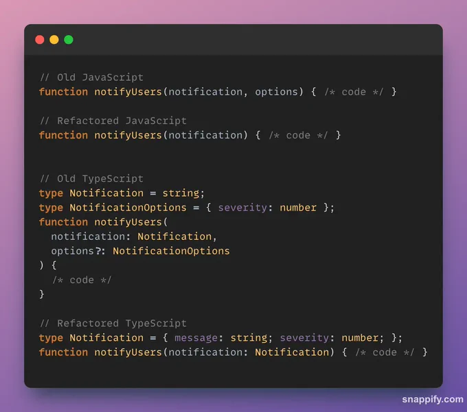 An example of how TypeScript is easier to refactor than JavaScript because the compiler warns you of errors.