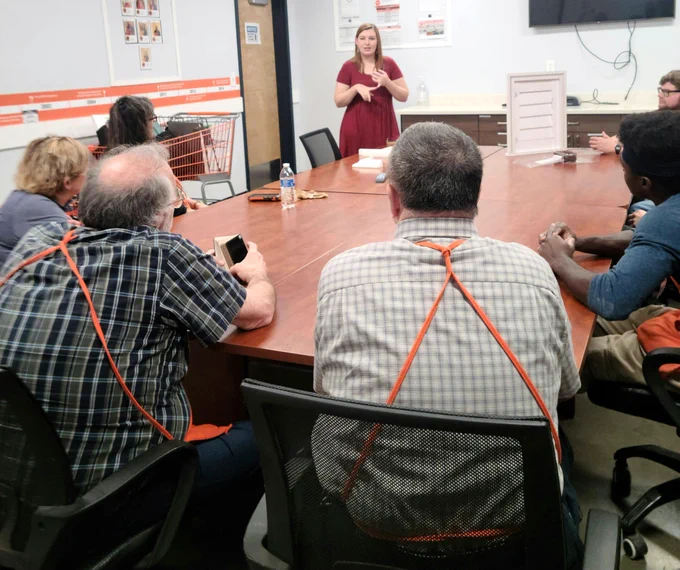 Continuing our Product Knowledge in Services this week, associates from lumber, hardware and specialty listened to our partner Ariel from Rockwood Shutters. 