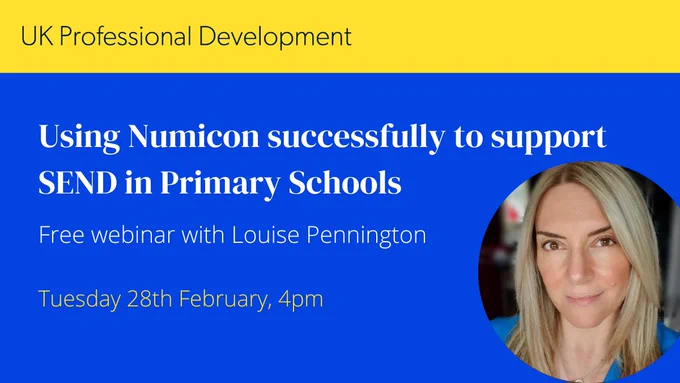 Free webinar. Using Numicon to successfully support SEND in Primary Schools. Tuesday 28th February at 4 pm. 