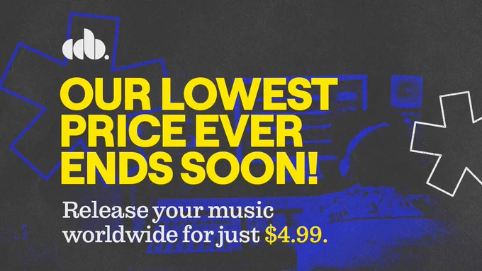 A designed image with the text "Our lowest price ever ends soon! Release your music for just $4.99"
