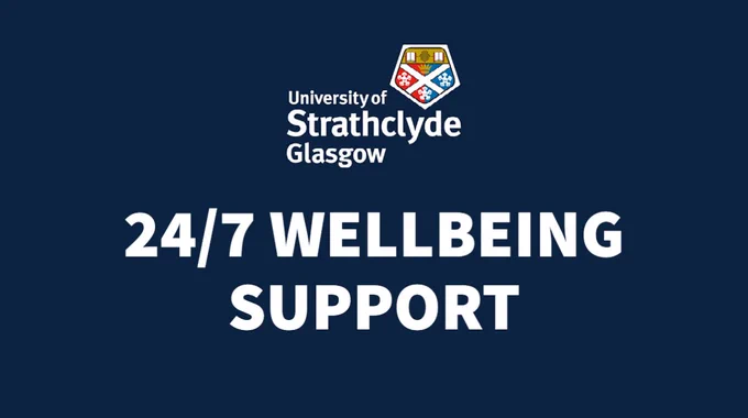 University logo and text reading "24/7 WELLBEING SUPPORT"