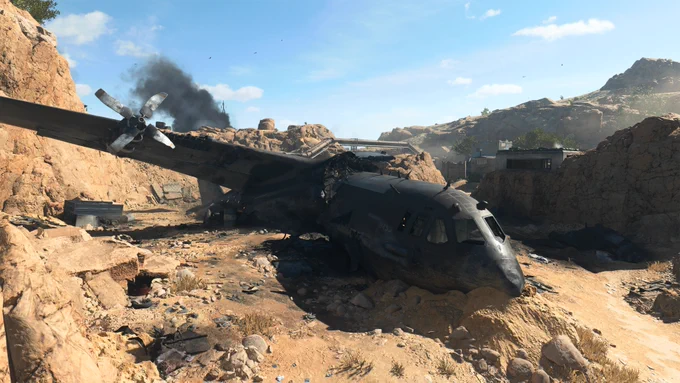 Point of interest location with a crashed airplane in the new Call of Duty Warzone 2 map, Al Mazrah