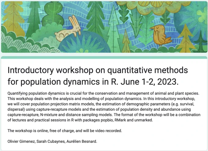 Announcement for a workshop on population dynamics on June 1-2, 2023.