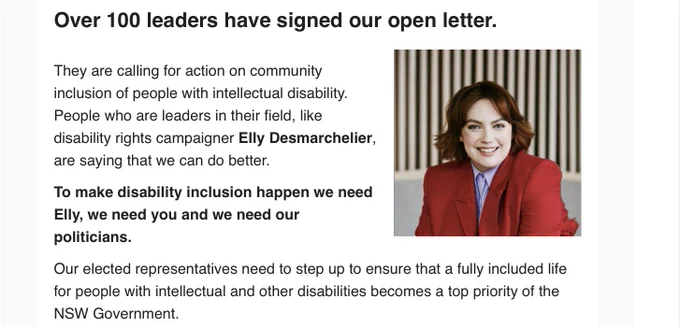Photo of Elly Desmarchelier with brief summary of linked open letter.