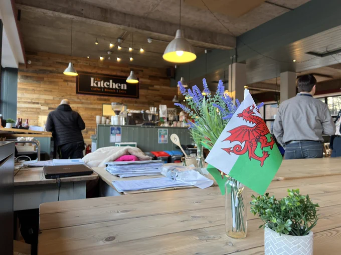 Basically Friends’ Central Perk in central Cardiff. A Draig Goch flag dominated the scene
