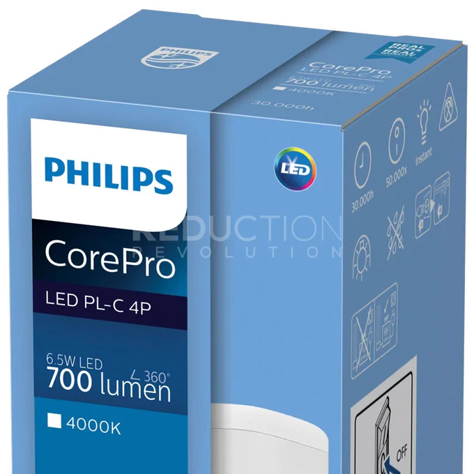 Photo of Philips CorePro light bulb packaging.