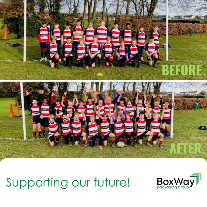 We were delighted to hear from Morpeth RFC U11s after their matches at the weekend. 
“On behalf of Morpeth RFC U11s we would like to say a massive thank you to BoxWay for our new playing shirts. 
We took on 2 rival teams at the weekend, Alnwick and Tynedale, we came away with a draw and a win thanks to our new lucky shirts!” 
We are pleased to be able to support local grassroots sports teams. Development of individuals’ talents and confidence is something we encourage on and off the pitch. The mental and physical health benefits are tremendous and you never know, one of them might be the next Jonny Wilkinson, or the next corrugated packaging designer!

