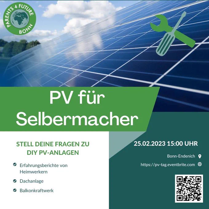 PV für Selbermacher, Einladung zum Workshop am 25. 2.2023 in Bonn-Endenich