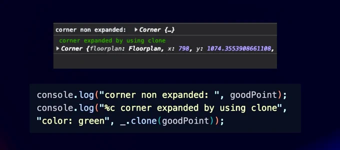 JavaScript console output with lodash clone and without. Saving frontend JavaScript typescript developers time