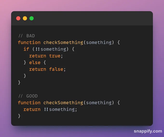 An example of writing cleaner code by returning a condition from a function instead of a true or false boolean.