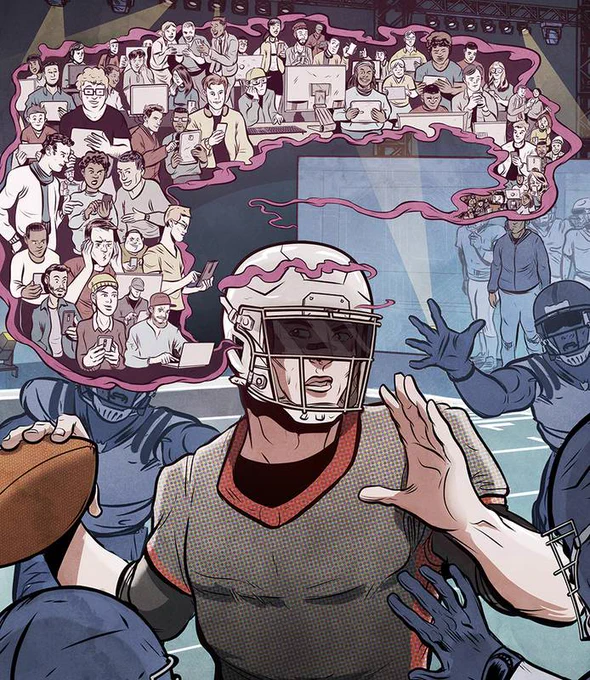 This illustration was commissioned for the printed version of Experience magazine. The article explains the rules of Fan Controlled Football a technology-based version of football where plays are decided by social media votes resulting into an interactive -yet hectic- new sport.