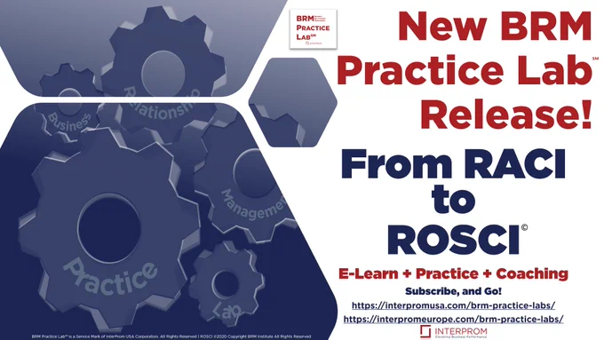 Have you had great success with making someone accountable? How about you start sharing ownership of decisions, instead? Have this practice lab guide you successfully transition from #RACI to #ROSCI charts in your organization by using templates, checklists, and a personal #BRMcoach.

Subscribe here and learn, practice, and experience a thriving business relationship:
https://interpromusa.com/products/brm-practice-lab℠-from-raci-to-rosci-chart

A BRM Practice Lab combines #elearning one specific BRM technique or concept of BRM Institute with #practicing and #applying it at your #workplace, all under the guidance of a designated #BRM #coach resulting in a high-quality reusable product.
