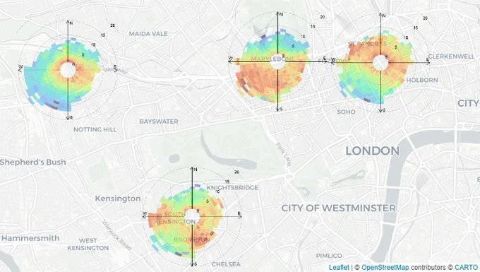 A demonstration of transparency in a polar plot map.
