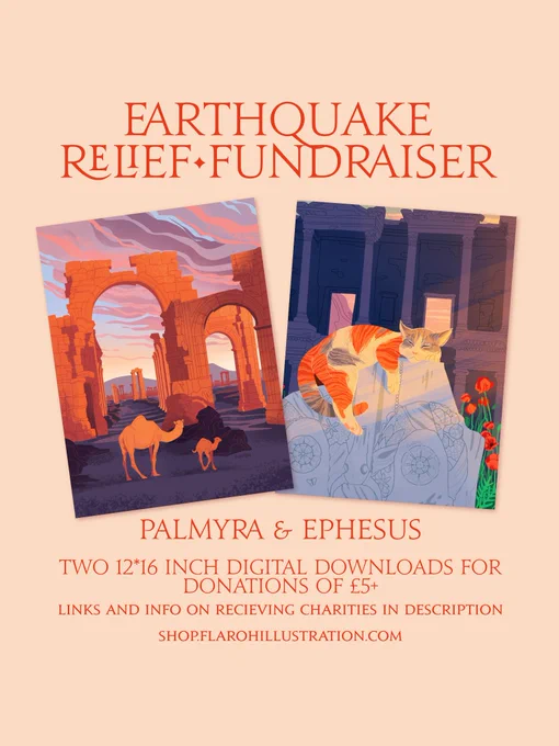 earthquake relief fundraiser. Palmyra and ephesus digital downloads, sized 12 by 16 for donations of £5 