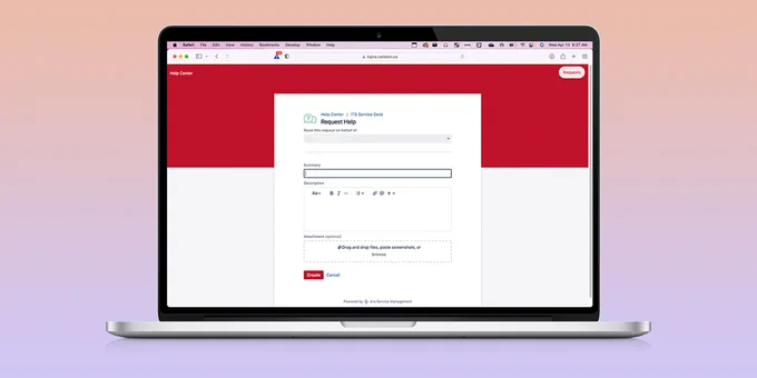 Image depicts Carleton's ITS Service Desk portal displayed on a laptop.