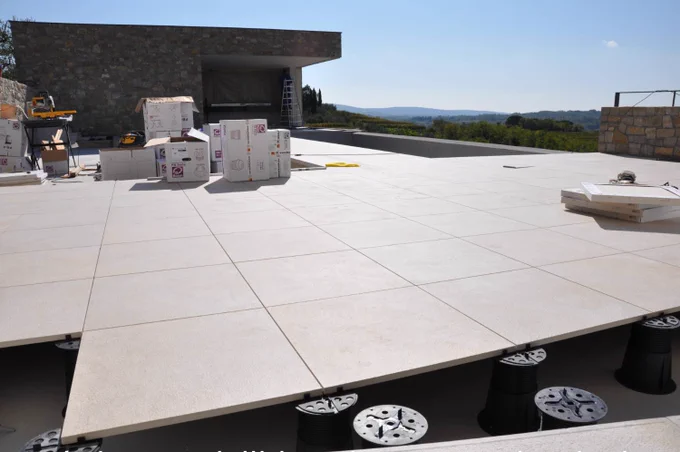 Raised Terrace with Porcelain Decking Tiles Over Buzon Height Adjustable Slope Correcting Pedestals