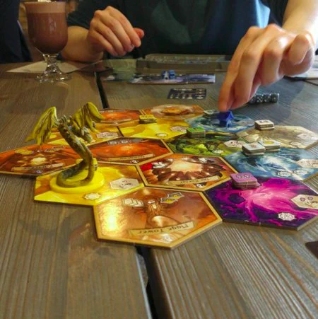 Playing a board game.