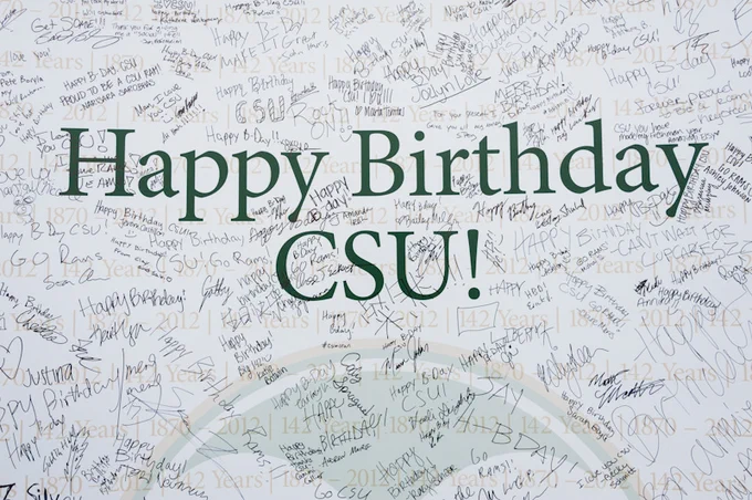 Happy Birthday CSU poster with birthday wishes from CSU community written on it