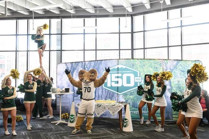 Two-legged CAM dancing with cheerleaders