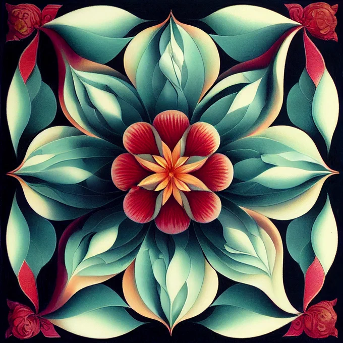 A teal and red floral pattern