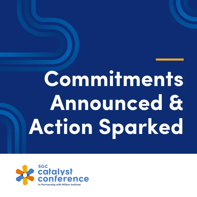 Commitments Announced & Action Sparked. Dark blue background. Catalyst Conference logo.