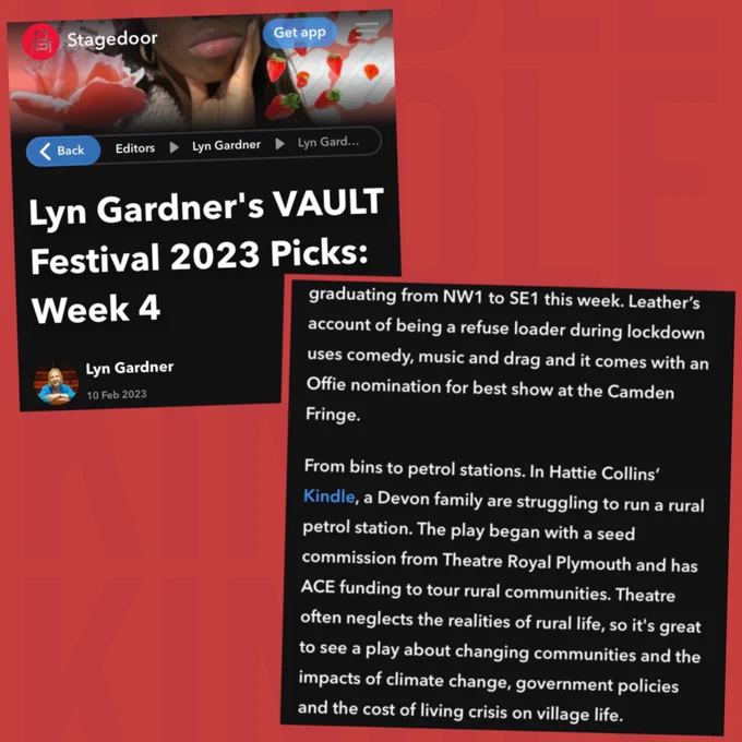 Lyn Gardner’s vault festival 2023 picks: week 4.
In Hattie Collins’ Kindle, a Devon family are struggling to run a rural petrol station. The play began with a seed commission from Theatre Royal Plymouth and has ACE funding to tour rural communities. Theatre often neglects the realities of rural life, so it’s great to see a play about changing communities and the impacts of climate change, government policies, and the cost of living crisis in village life.