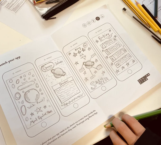 Example sketches of a space travel app