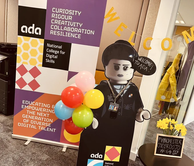 Ada Technology welcome messages and decorations.