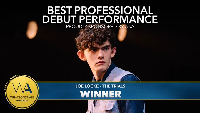 Graphic shows Joe Locke alongside a WOS Awards crest. Text reads Best Professional Debut Performance: Joe Locke, The Trials