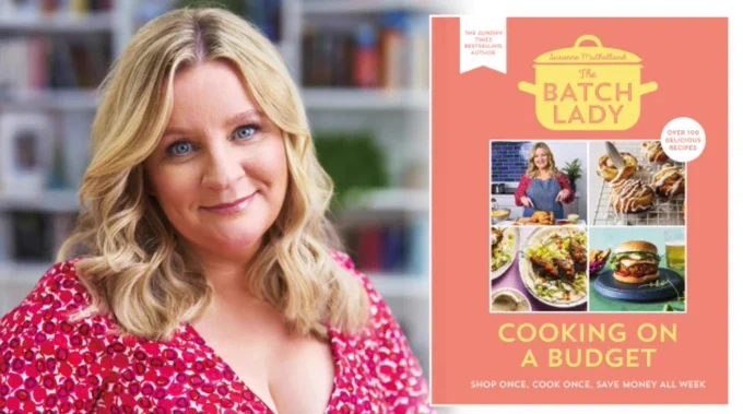 Suzanne Mulholland and a copy of her book cooking on a budget