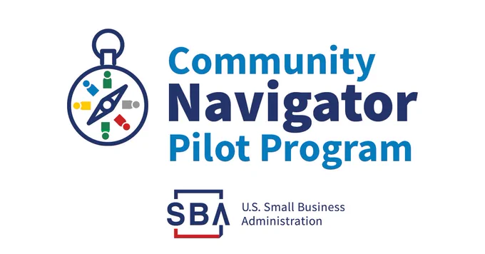 Compass illustration with the following text: Community Navigator Pilot Program. The SBA logo is at 
the bottom.