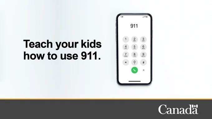 An image of a phone dialing 911. Text: Teach your kids how to use 911.