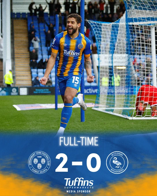 Full-time: Shrewsbury Town 2-0 Wycombe Wanderers
