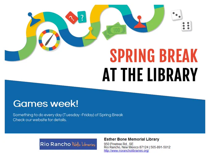 banner promoting "spring break at the library" .... all information in the body of the tweet